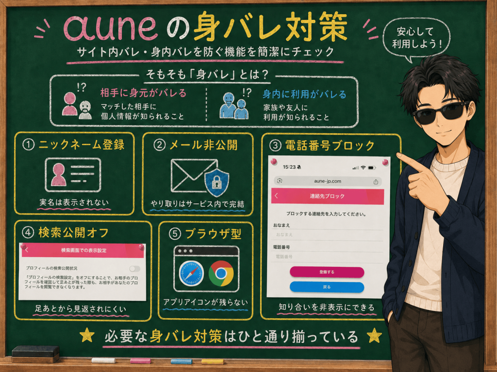 aune身バレ対策